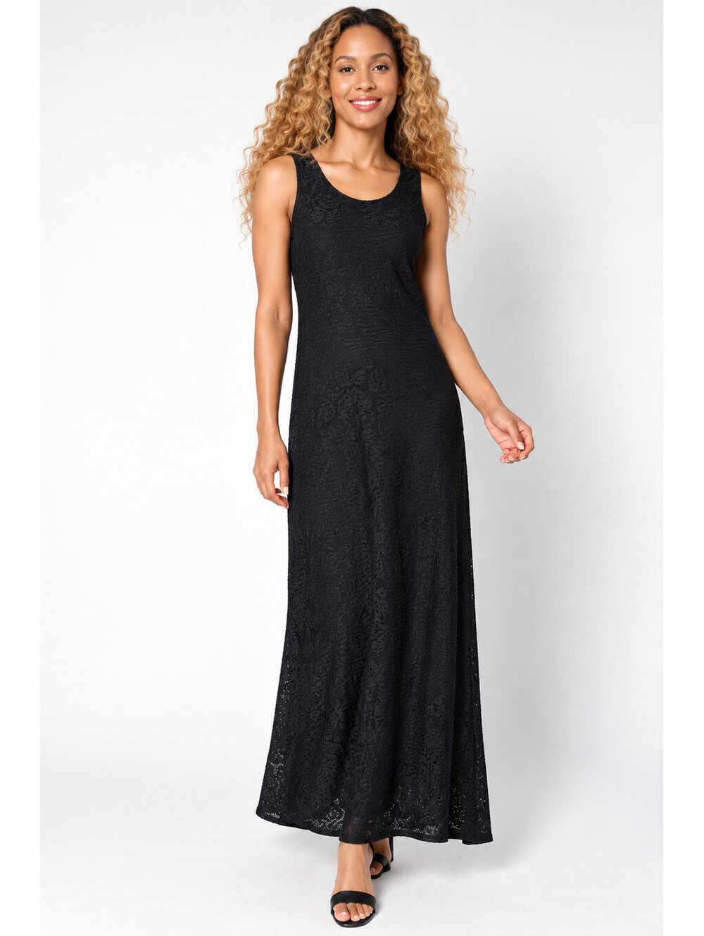 Women with Control Regular Floral Illusion Jacquard Maxi Dress Black Large